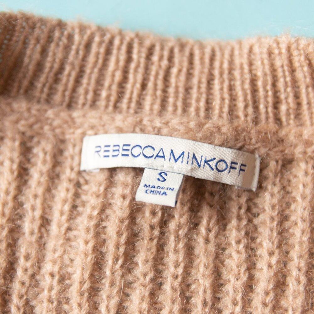 Rebecca Minkoff Remi Tan V-Neck Wool Mohair Knit Sweater Size Small Ribbed - Picture 6 of 10